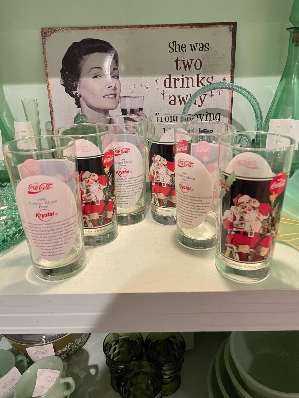 Coca‑Cola Sundblom Santa Glasses 1995 Set of 6 Krystal Collector